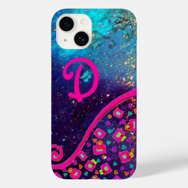 PINK FUCHSIA TURQUOISMO AZUL ABSTRATO DECO MONOGRA (Verso)