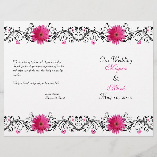 Pink Gerbera Daisy Black Floral Wedment (Frente)
