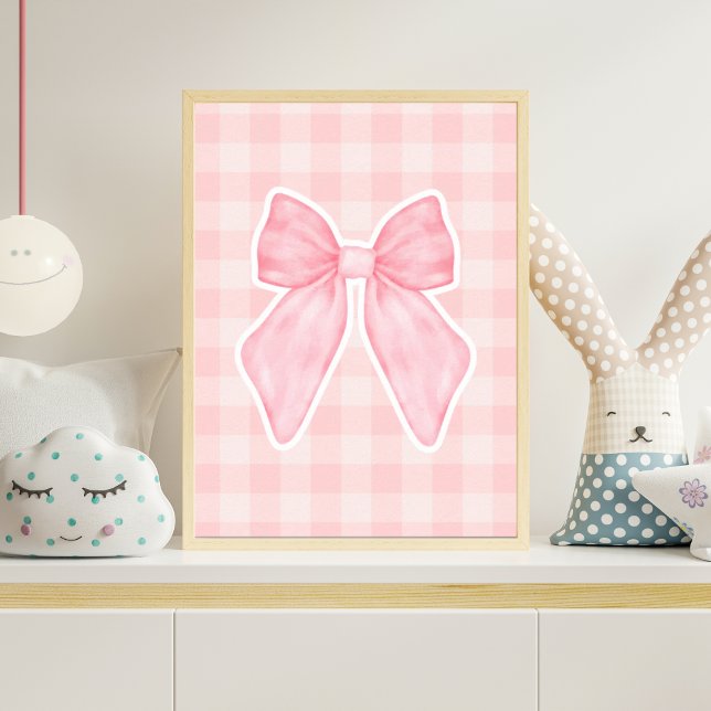Pink Gingham Bow Nursery Poster Baby Girl Room (Criador carregado)