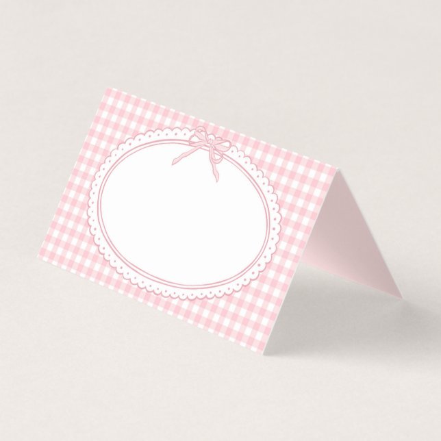 Pink Gingham Coquette Bow Place Card Table Decor (Frente)