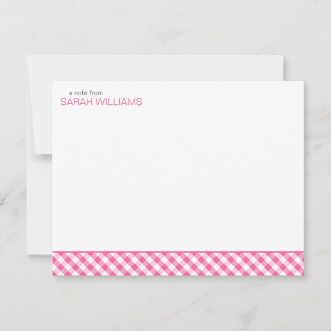 Pink Gingham Patterno Flat Obrigado Notas (Frente)