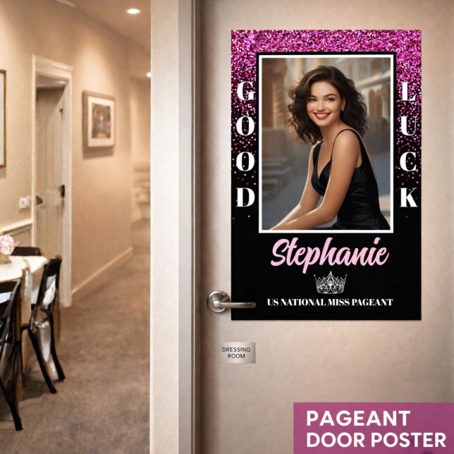 Pink Glimmer Good Luck Pageant Door Poster (Custom pageant send-off door poster for contestants, titleholders, pageant moms, and supporters)