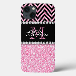PINK GLITTER PRETO CHEVRON MONOGRAMMED