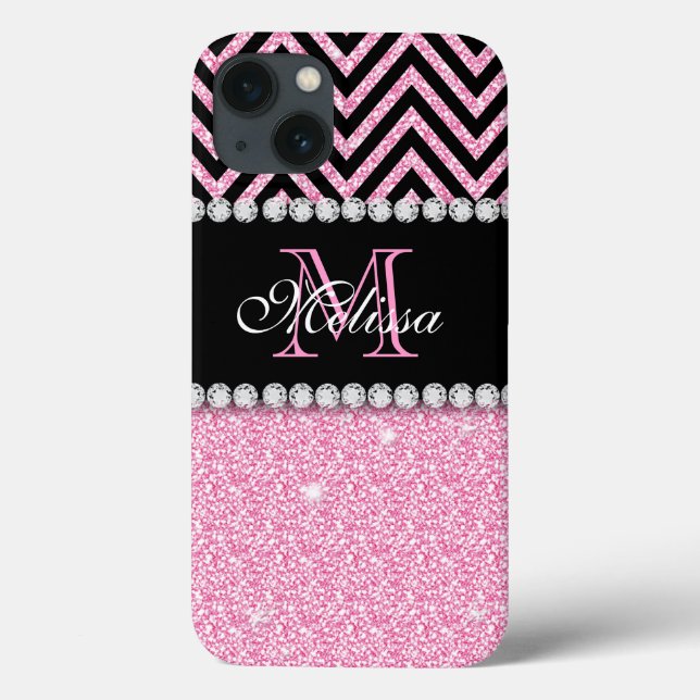 PINK GLITTER PRETO CHEVRON MONOGRAMMED (Verso)