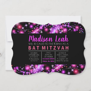 PINK GLOTING STARS Bat Mitzvah Convite