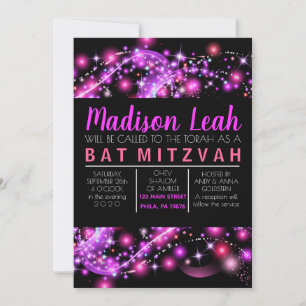 PINK GLOTING STARS Bat Mitzvah Convite