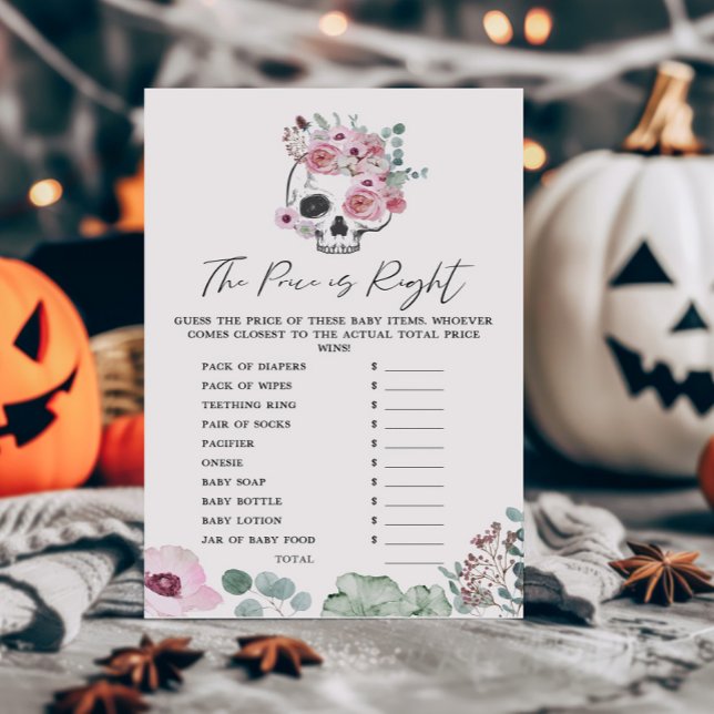 Pink Gótico - Crânio Floral O Preço é o Jogo Certo (Floral Skull Baby Shower The Price is Right Game)