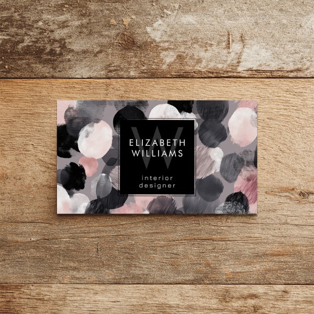 Pink Gray Black Monogram Modern Business Cards (Criador carregado)