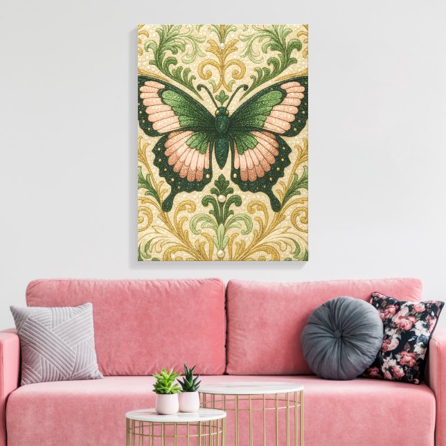 Pink & Green Butterfly Stretched Canvas Print (Insitu(Sala de estar))