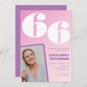 Pink Groovy 66.º convites de aniversário Foto Retr