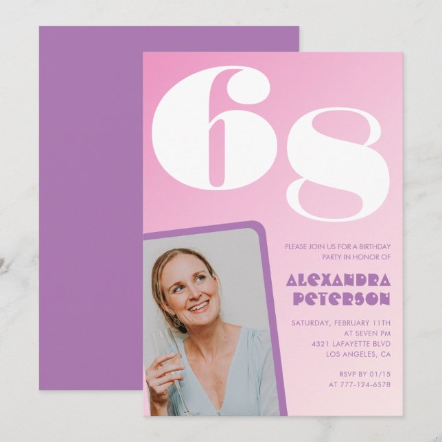 Pink Groovy 68º convites de aniversário Foto Retro (Frente/Verso)