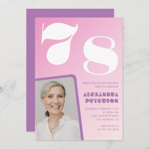 Pink Groovy 78º convites de aniversário Foto Retro