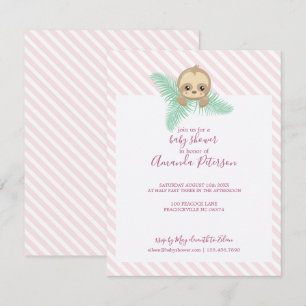 Pink Happy Baby Sloth Chá de fraldas Convite