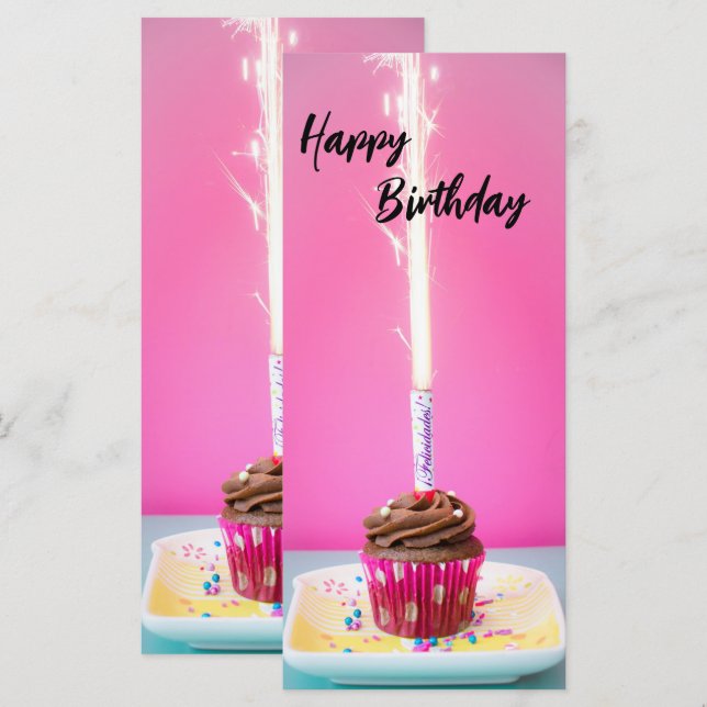 Pink Happy Birthday Flat Card – Cake&Candle Theme (Frente/Verso)