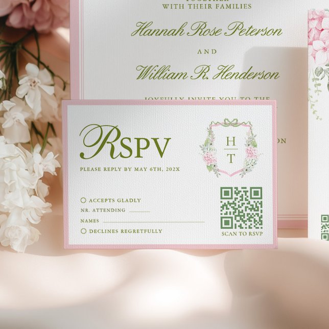 Pink Hydrangea Wedding RSVP Card (Criador carregado)
