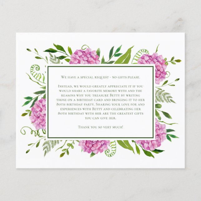 Pink Hydrangeas 80th Birthday Card Request (Frente)
