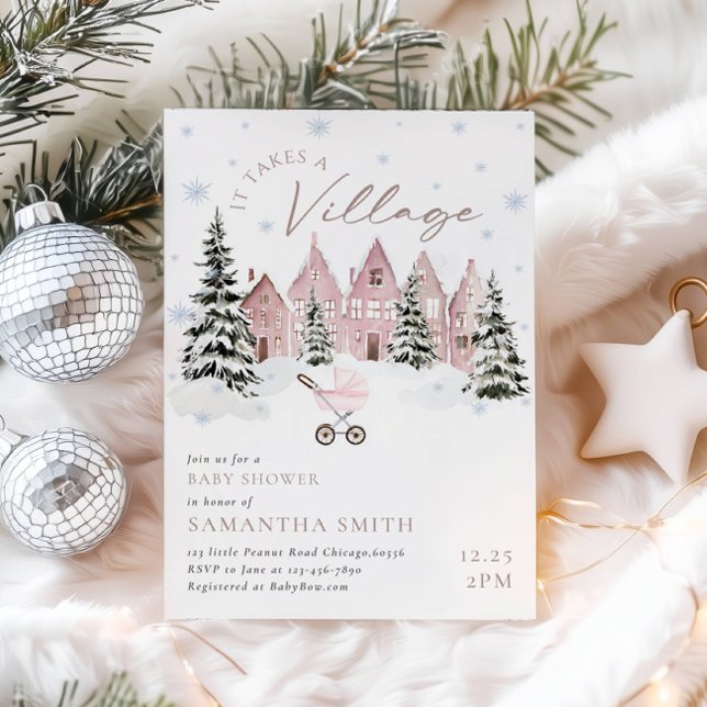 Pink It Takes A Village Baby Shower Invitation (Criador carregado)