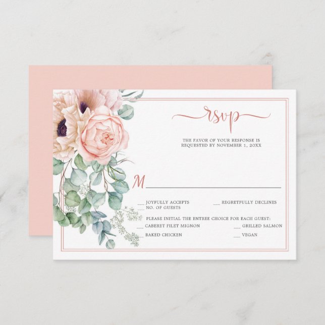 Pink Ivory Floral Watercolor RSVP (Frente/Verso)