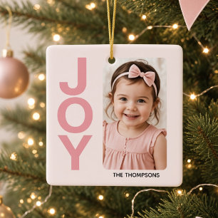 Pink JOY Enfeite de Natal Personalizado com Foto d
