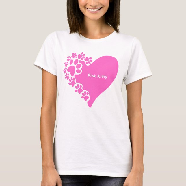 Pink Kitty paws heart t-shirt for cat lover women (Frente)