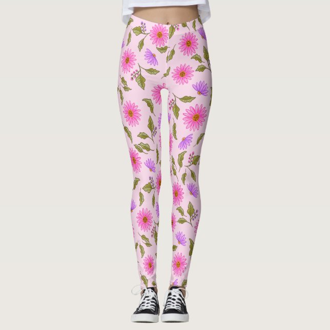 Pink Lavender Lacy Daisy Leggings (Frente)