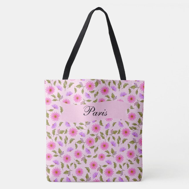 Pink Lavender Lacy Daisy Tote Bag (Frente)