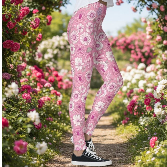 Pink leggings with white rose and daisy pattern (Criador carregado)