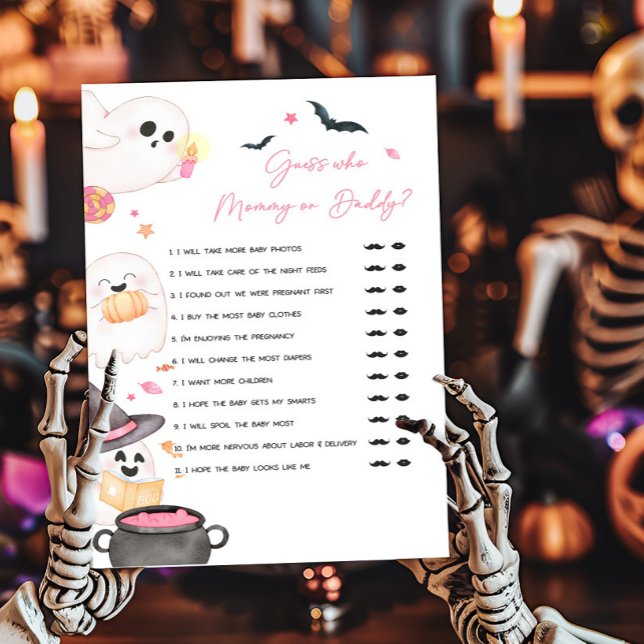 Pink Little Boo adivinha quem Mamãe ou jogo de Pai (Pink Little Boo Baby Shower Guess who Mommy or Daddy Game)