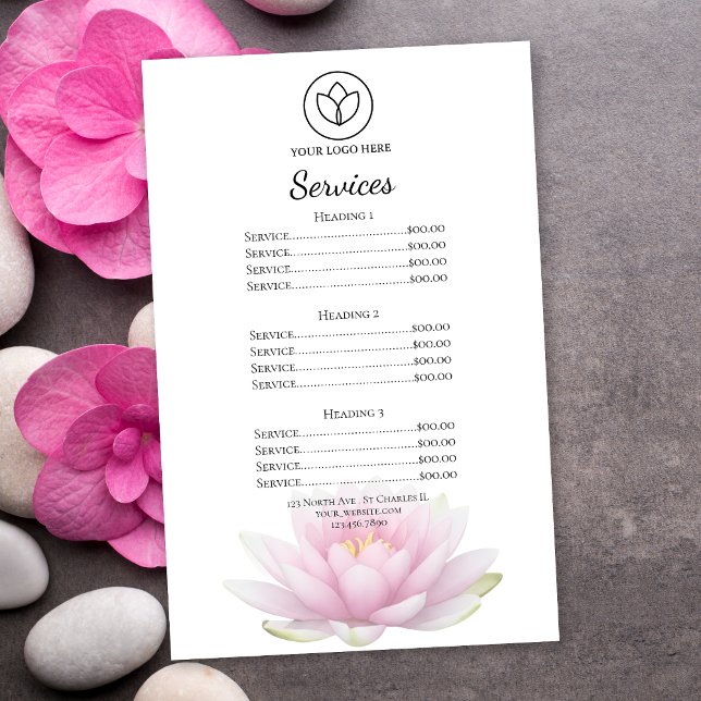 Pink Lotus Flower Spa Salon Services Menu (Criador carregado)