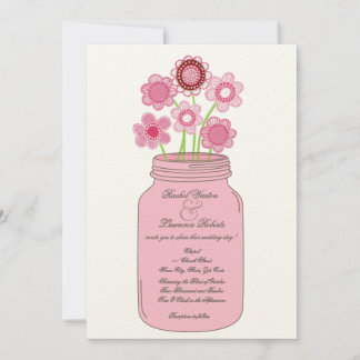 Pink Mason Jar Flowers Convite De Casamento