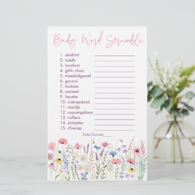 Pink Meadow Willowers Baby Word Scramble Game (Em pé/Frente)