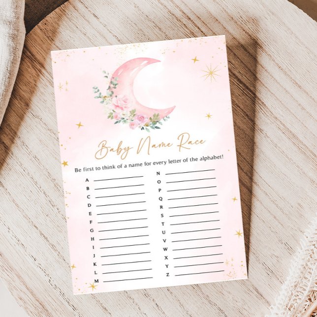 Pink Moon e Estrelas Jogo de Corrida de Nomes para (Floral Monn and Stars Baby Shower Game)