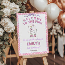 Pink One Silly Goose - Retro Girl Welcome Sign