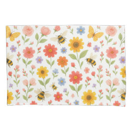 Pink Orange Yellow Floral and Bee Pattern 