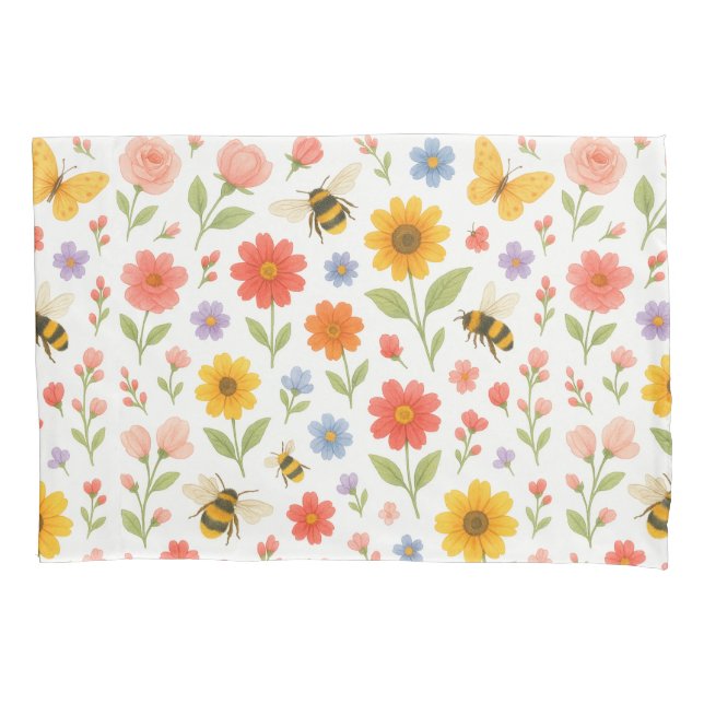 Pink Orange Yellow Floral and Bee Pattern  (Frente)