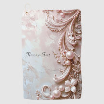Pink Ornate Pearl and Floral Golf Towel