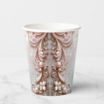 Pink Ornate Pearl and Floral Paper Cups
