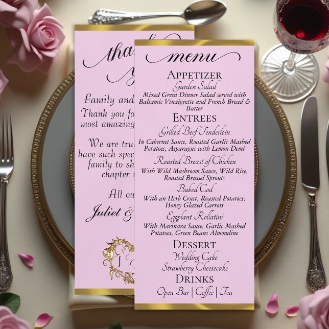 Pink Pearl/Ouro - Monograma e Menu de Agradeciment (Criador carregado)
