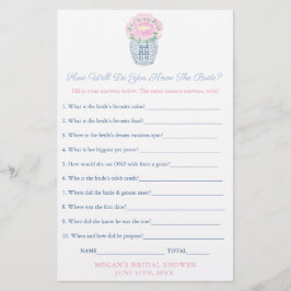 Pink Peonies Who Knows Bride The Best Game Sheet