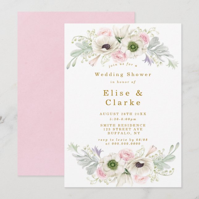 Pink Peony Anemone Flower Dourado Chá de casamento (Frente/Verso)