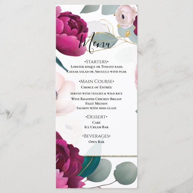 Pink Peony Eucalyptus Garden Floral Glam Menu (Frente)