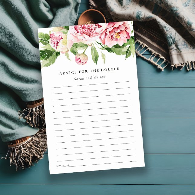 Pink Peony Floral Bridal Shower Advice for Couple (Criador carregado)