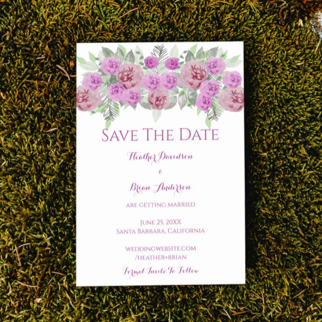 Pink Peony Greenery Salve O Anúncio De Data (Pink Peony Greenery Save the Date Wedding Announcement)