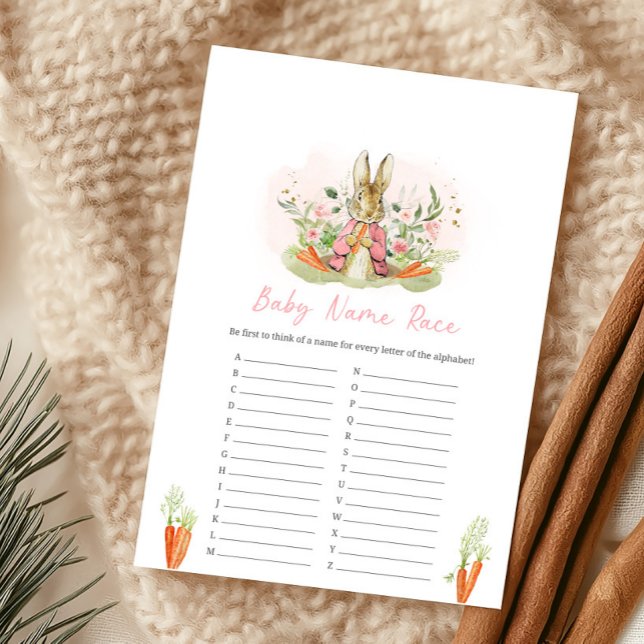 Pink Peter Rabbit Baby Shower Name Race Game (Criador carregado)
