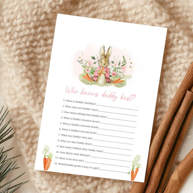 Pink Peter Rabbit Baby Shower Who knows Daddy Game (Criador carregado)