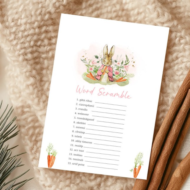 Pink Peter Rabbit Baby Shower Word Scramble Game (Criador carregado)