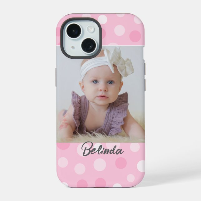 Pink Polkadot Photo Monogram iPhone Case  (Verso)
