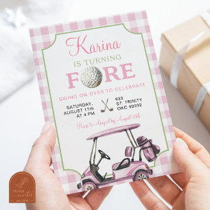 Pink Preppy Golf Girl 4.º Convite de Aniversário