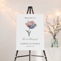 Pink Purple Tulip Elegant Floral Welcome Sign