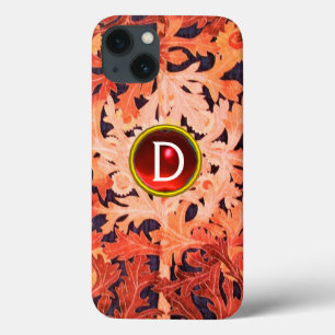 PINK RED DAISY GEM MONOGRAM Art Nouveau Floral